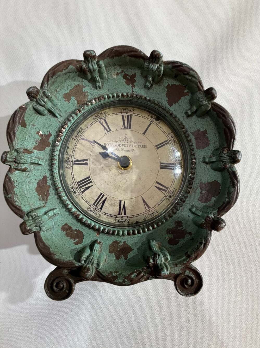 Vintage Hotel De Ville De Paris Metal Tabletop Desk Clock Green